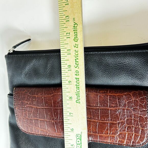 Jack Georges Black Cognac Croco Embossed Flap Front Crossbody Shoulder Bag - Picture 12 of 14